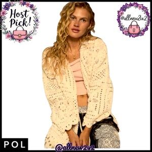 • New • Pol Crocheted Light Cocoa Sweater One Size Multi Host Pick